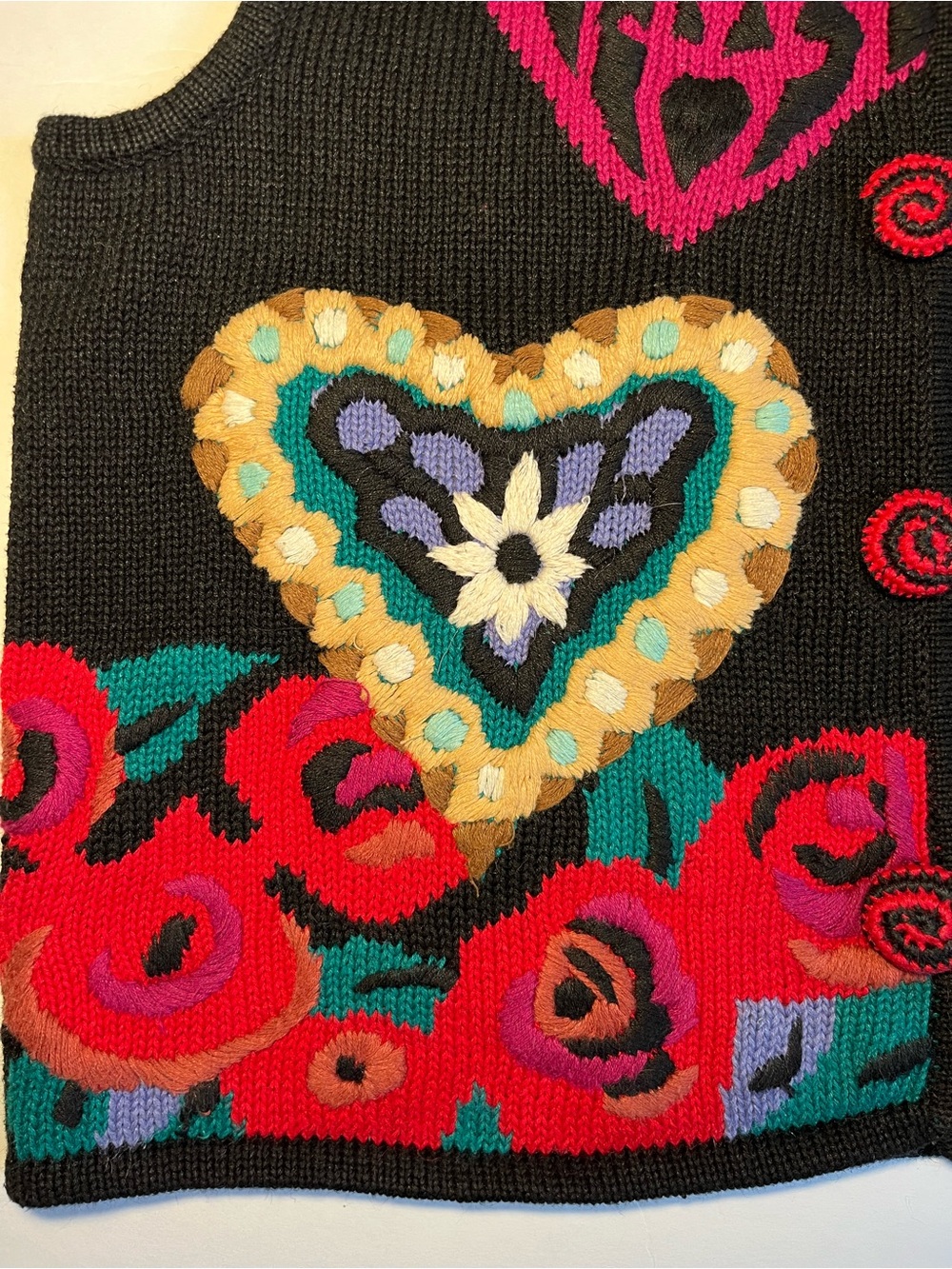 Vintage Lisa Nichols Marisa Christina Heart Rose Knit Sweater Vest Medium Art to - Picture 6 of 11